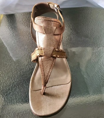 OTBT Celestial Ankle Strap Sandal Women's 10M Bronze Leather Thong Wedge 