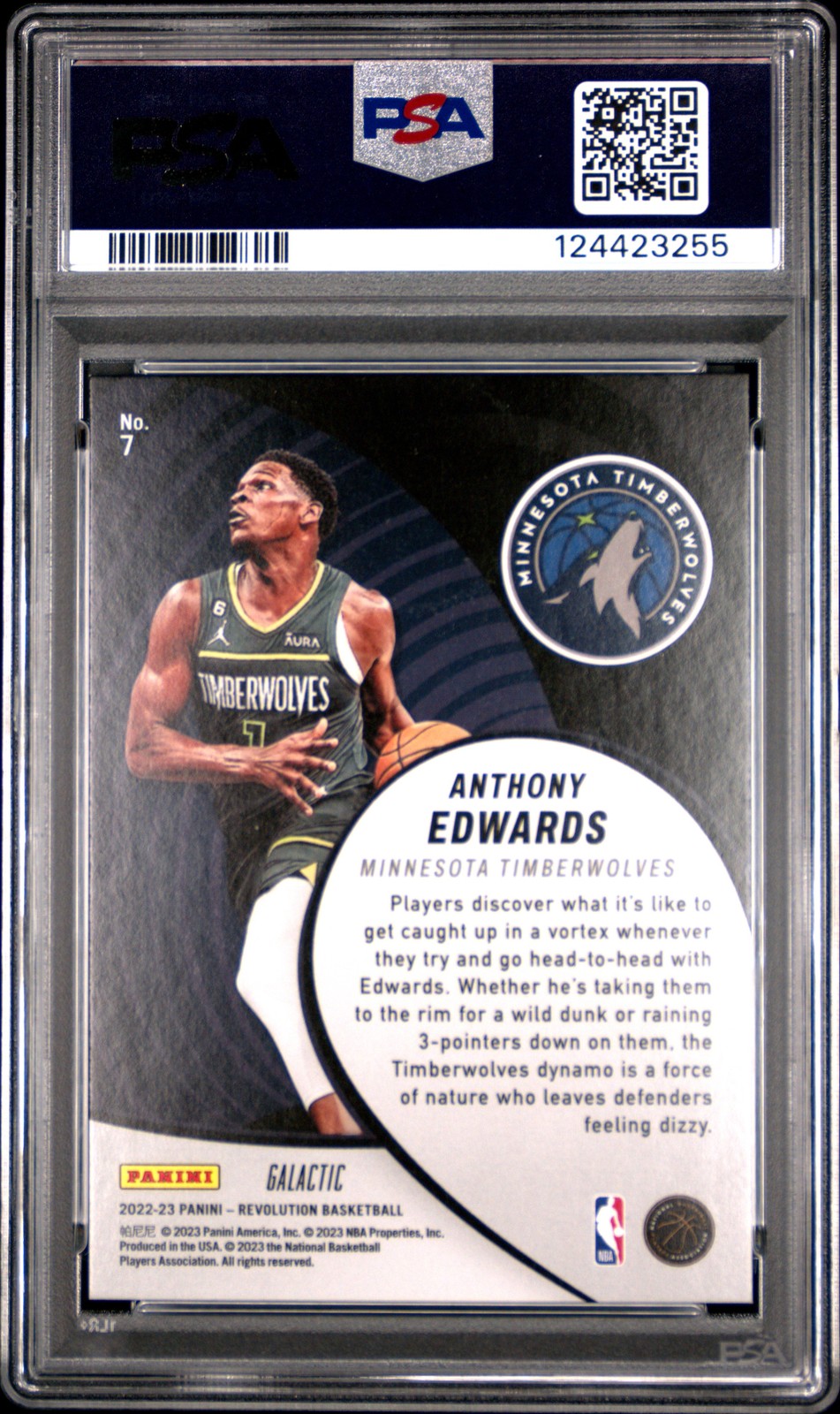 2022 PANINI REVOLUTION VORTEX GALACTIC #7 ANTHONY EDWARDS PSA 9 view 2
