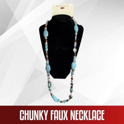 Bold Elements Chunky Faux Turquoise and Silver Necklace ~ New with Tags!