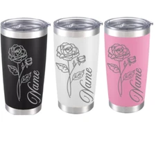 20oz Engraved Birth Flower Tumbler-Month Rose- Lovely Bridesmaid, Birthday Gift