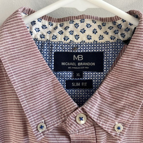 Michael Brandon Mens XL Button Up Shirt Short Sleeve Slim Fit Pinkish - Picture 2 of 10