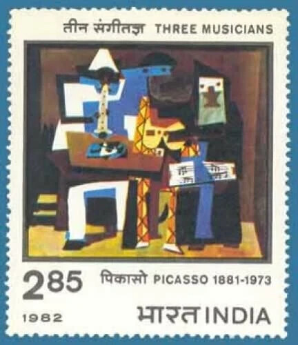 India 1982 Pablo Picasso Los Tres Músicos Pintura Arte Sello - Imagen 1 de 2