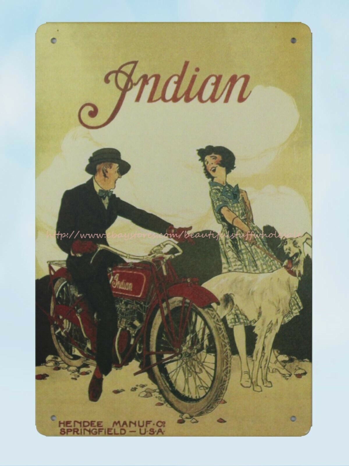 Vintage Indian Motorcycle Springfield Metal Tin Sign Wall Art Decor