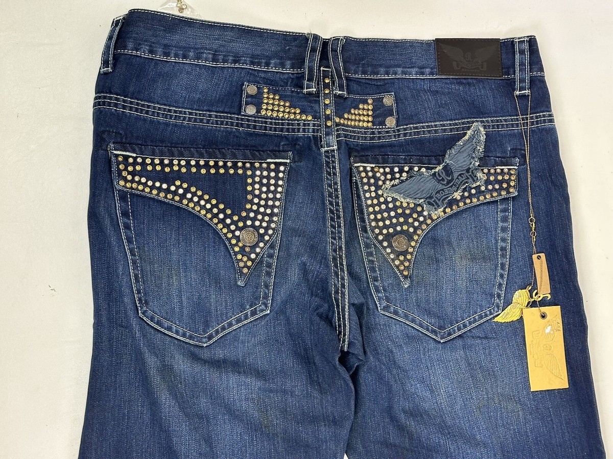 robin's jean スタッズ メッシュキャップ ロビンズジーンズ Y2K Vintage Robins Jeans Studded Rhinestone Flaps Size 40 x 34