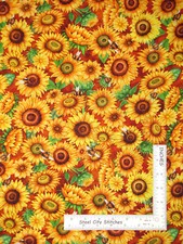 Sunflowers Bumble Bees Flower Rust Fabric By Yard Cotton by QT Face Sunshine