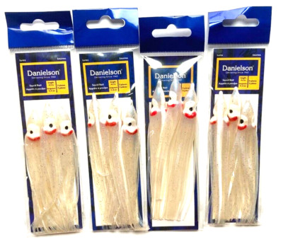 Danielson 4 PACKS 4.5'' Squid Bait Pearl Glow 3-Count SQD453122