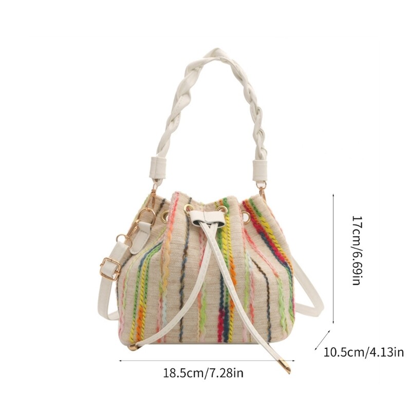 Women Crossbody Bag Drawstring Shoulder Bag Stripe Print Bucket