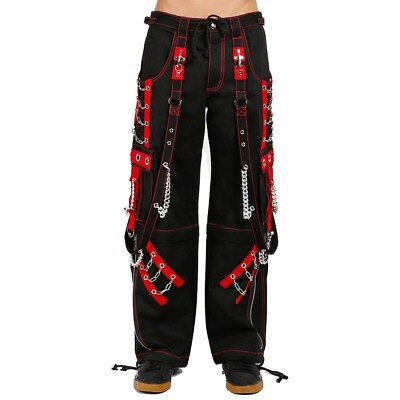 Sportex Men's Gothic Rough Rider Black Red Cyber Chain Bondage Biker Pants