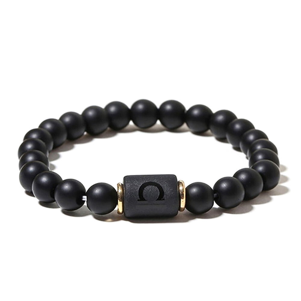 Zense - Libra Black Zodiac Men's Stretch Bracelet with Onyx