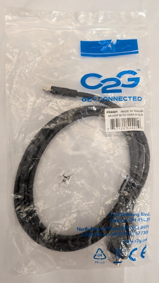 Mini DisplayPort to HDMI Cable – 6ft M/M Adapter Cord | 1080p Black, C2G (54421) - Image 2 of 3