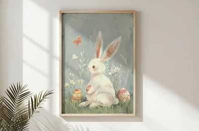 Easter Bunny Nursery Wall Art, Spring Rabbit Printable