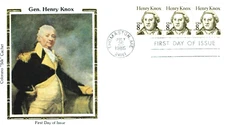 REVOLUTIONARY WAR GENERAL HENRY KNOX 1985 COLORANO SILK FDC VF UNADDR