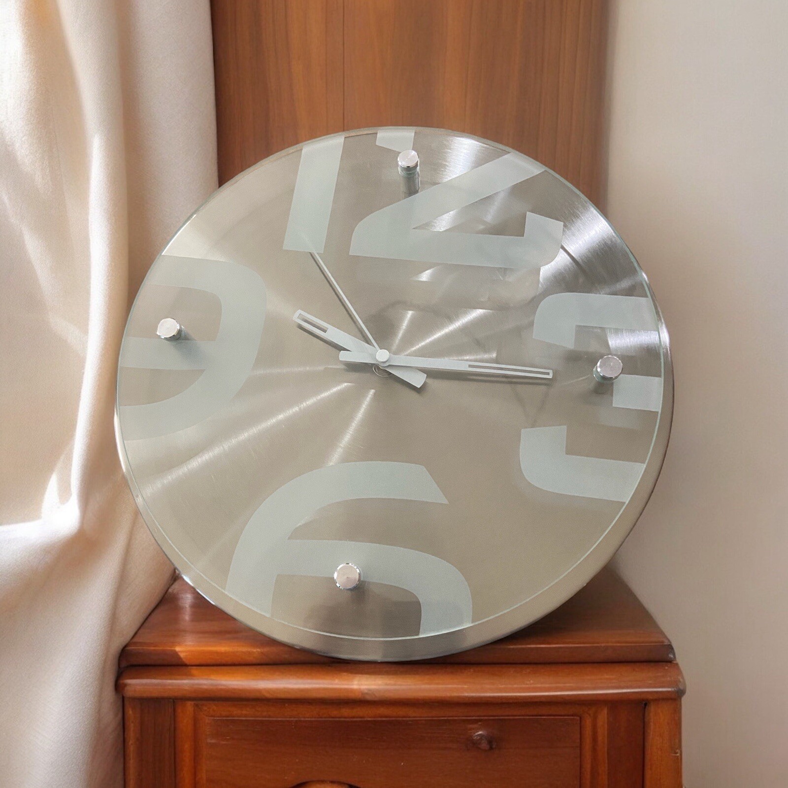 Soho Stainless Steel & Glass Wall Modern Clock Large Numbers 12" Diameter