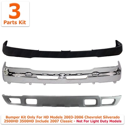 Front Bumper Chrome Kit For 2003-2006 Textured Chevrolet Silverado 2500HD 3500HD