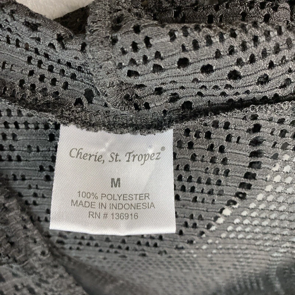 Cherie St Tropez Negro Capucha Cubre Mujer Talla Mediana Manga Corta Playa Natación Foto 2 de 4