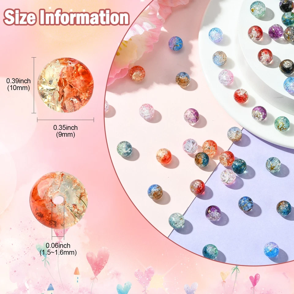 200x 10mm Cuentas de Cristal de Vidrio Craquetado Dos Tonos Transparente Redondo Hágalo Usted Mismo Joyería Pluma Foto 2 de 4