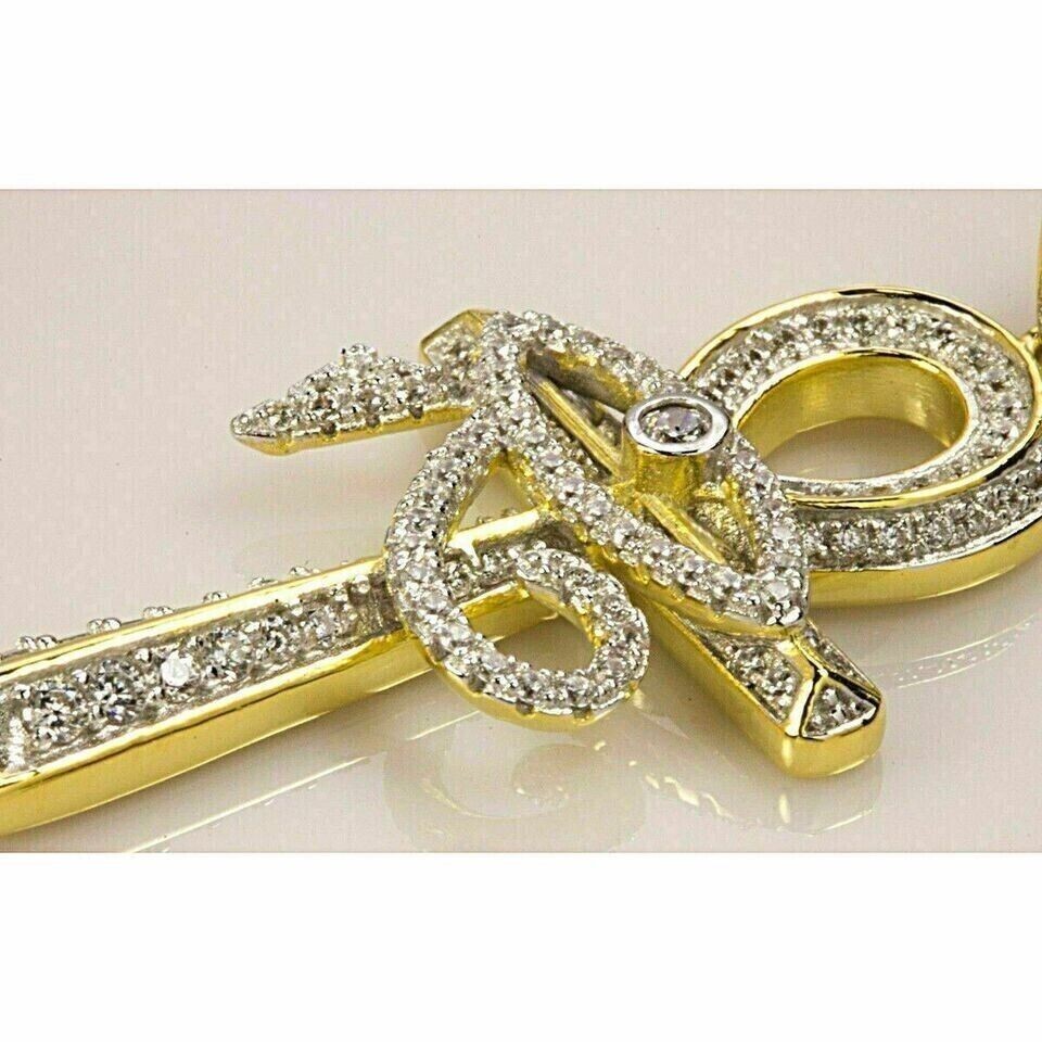 2Ct Round Cut Simulated Diamond Ankh Cross Pendant 14k Yellow Gold Plated Finish-image