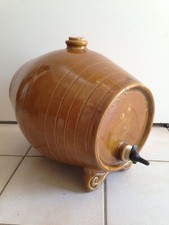 Ancien  et superbe gros  VINAIGRIER en Grès vernissé marron  vintage 