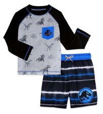 Jurassic World Dinosaur Swimsuit Swim Trunks Shorts Rash Guard Set Toddler Boys