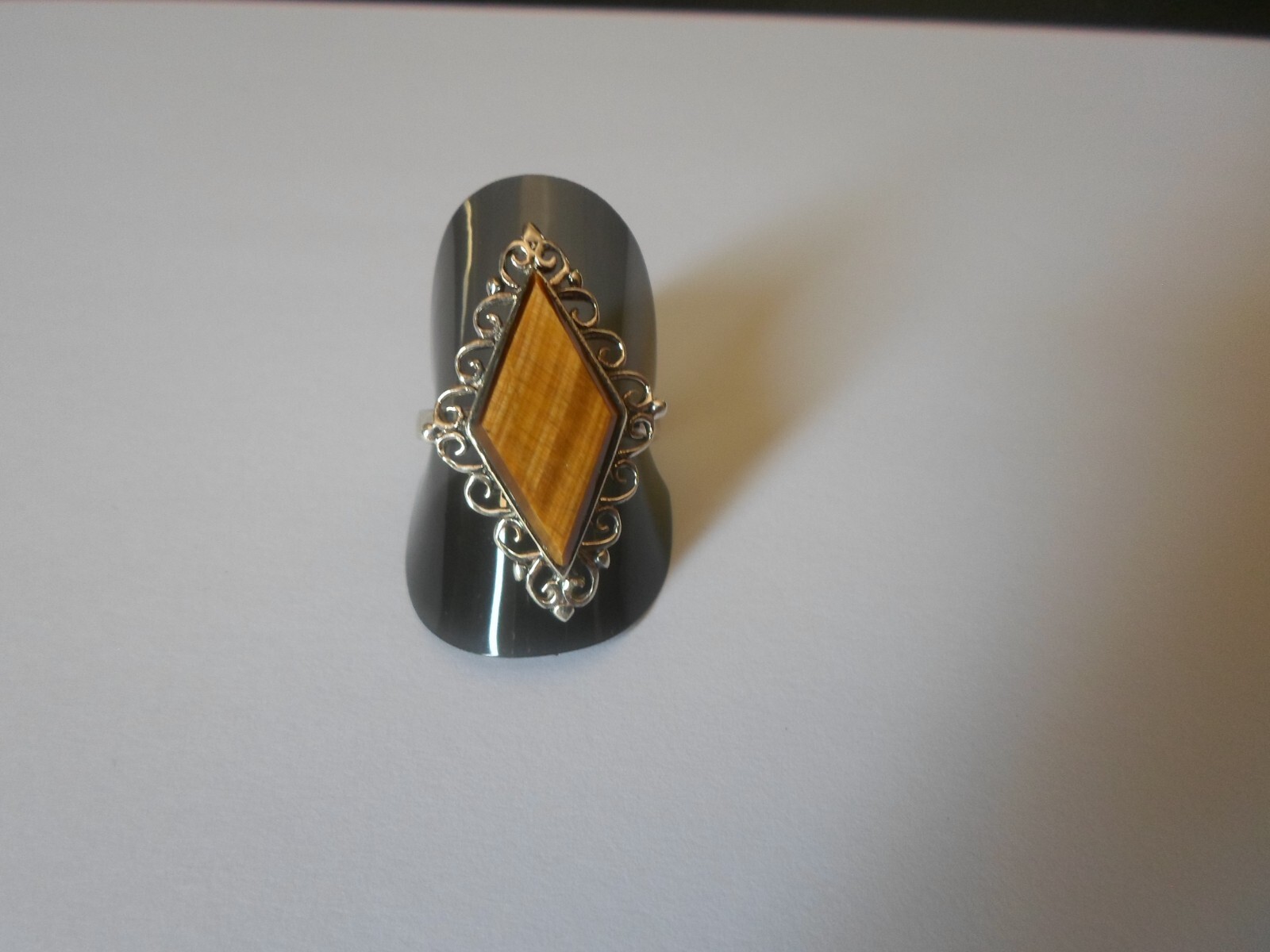 solid silver ring, tiger eye triangle, openwork o… - image 7