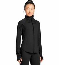  Capezio Mesh insert Jacket Black 11289W zipup mesh cuff thumbholes Renewal $75