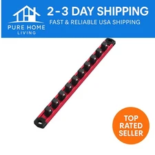 3/8-Inch Drive Magnetic Socket Rail - Durable Aluminum Holder with 10 Clips