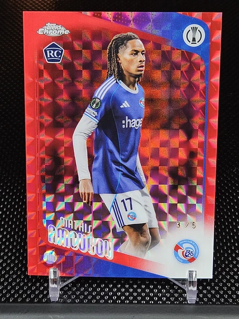 2025-26 Topps Chrome UCC Mathis Amougou Red Geometric /5 Rookie Card Strasbourg
