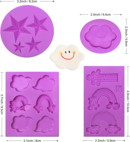 Rainbow, Star, Cloud Fondant Silicone Molds, Cake Baking, Resin Molds - Set of 4 - Picture 2 of 13