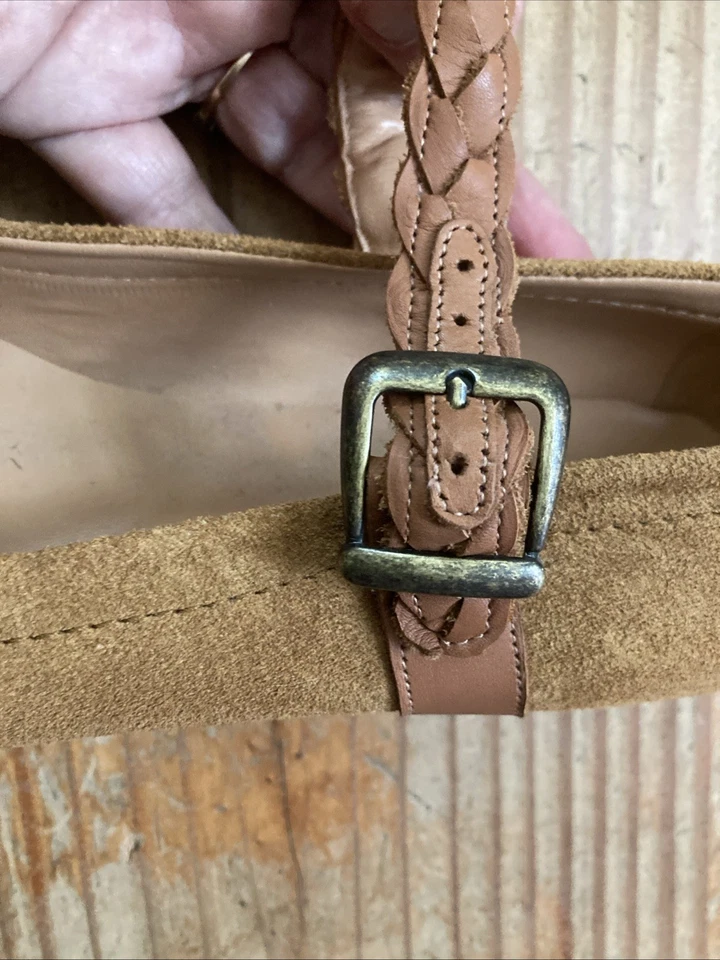 Gorgeous SUNDANCE beige Mary Jane Flats With Woven Leather Strap Vgc - Image 4 of 4