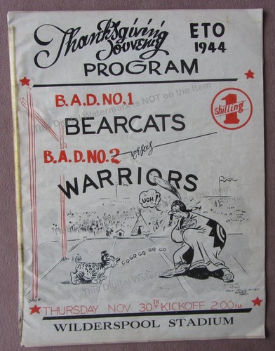 ETO 1944 ARMY Football Program Bearcats vs Warriors Wilderspool Stadium England