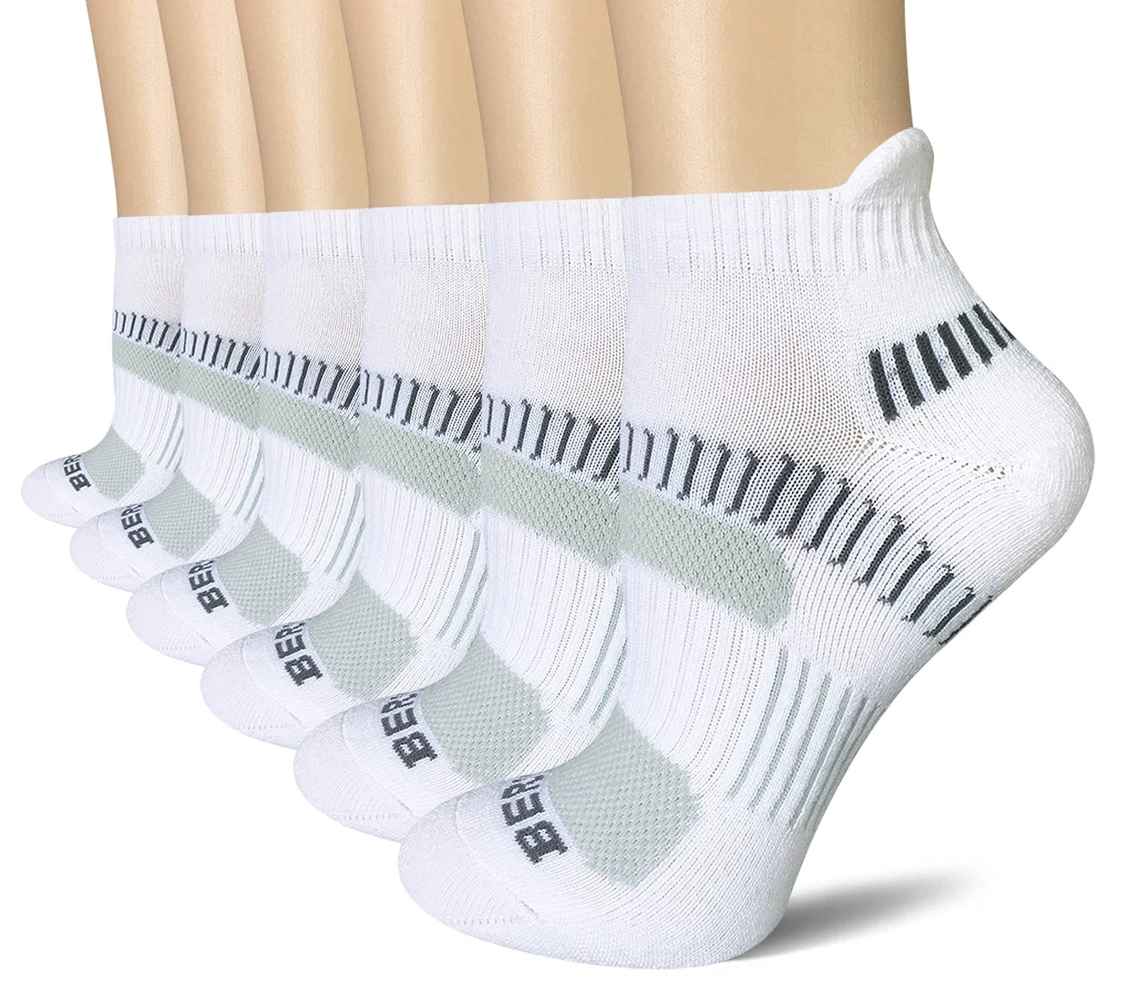 Women's Athletic Running Cushioned Ankle Socks, Size 6-9, White, 6 Pairs