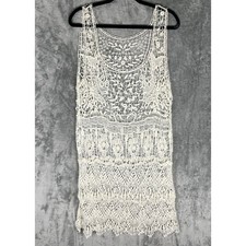 Unbranded Crochet Knit Dress Womens One Size Cream Good Boho Floral Coverup
