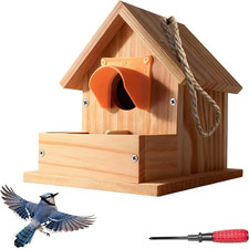 Hanging Bird House for Outside, Cedar Wooden Bird House to Paint for Finch Blueb