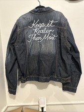 RocaWear Denim Jean Jacket Keep It Realer Than Most Blue Mens 46 Pockets Y2K Rap