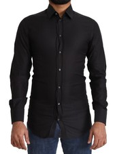 Dolce & Gabbana Black GOLD Cotton Slim Dress Formal Men's Shirt