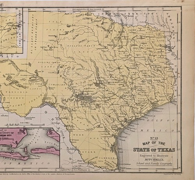 #ad 1852 TEXAS Map ORIGINAL Galveston Inset Map Comanche Lands Apache $125.00