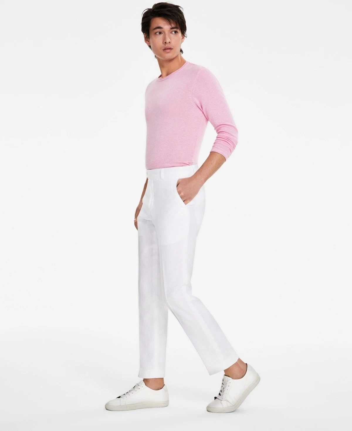 Tommy Hilfiger Modern-Fit Pure Linen Pants Mens 34Wx32L White Button Zip Closure