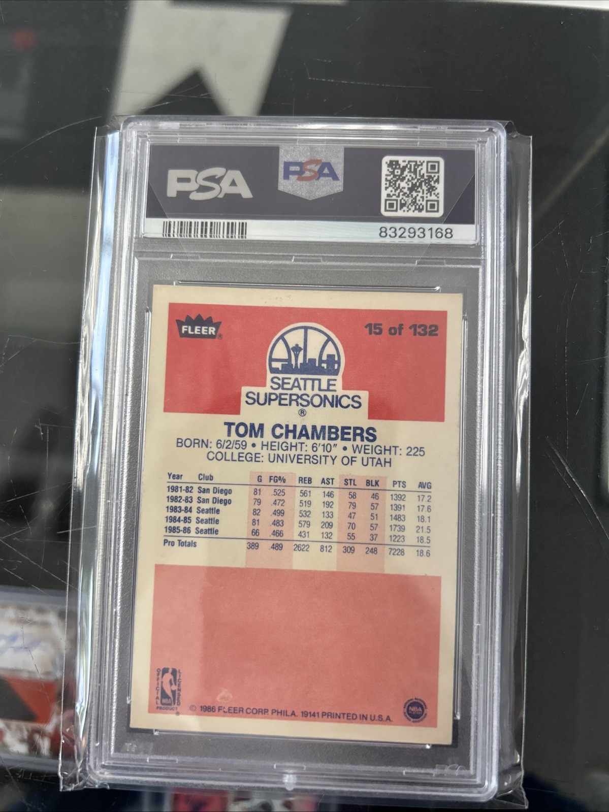 Tom Chambers Signed 1986 Fleer #15 Autographed Basketball Card PSA Authentic 10