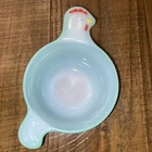 Vintage Glasbake Milk Glass Teal Chicken Rooster Bowl