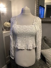 MATALAN Woman Black And White Polka Dot Gypsy Style Long Sleeve Top Size 18