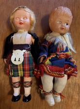 Set of Vintage Scottish Souvenir Dolls Scotland Tartan Outfit Celluloid TLC 7  