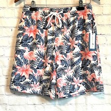 Caribbean Swimwear Mens M Swim Trunks Print Green Multi Drawcord 7  Inseam NWT