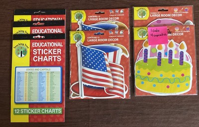 Teaching Tree Lot- 36 States & Capitals Stickers, 50 Patriotic & Birthday Decor