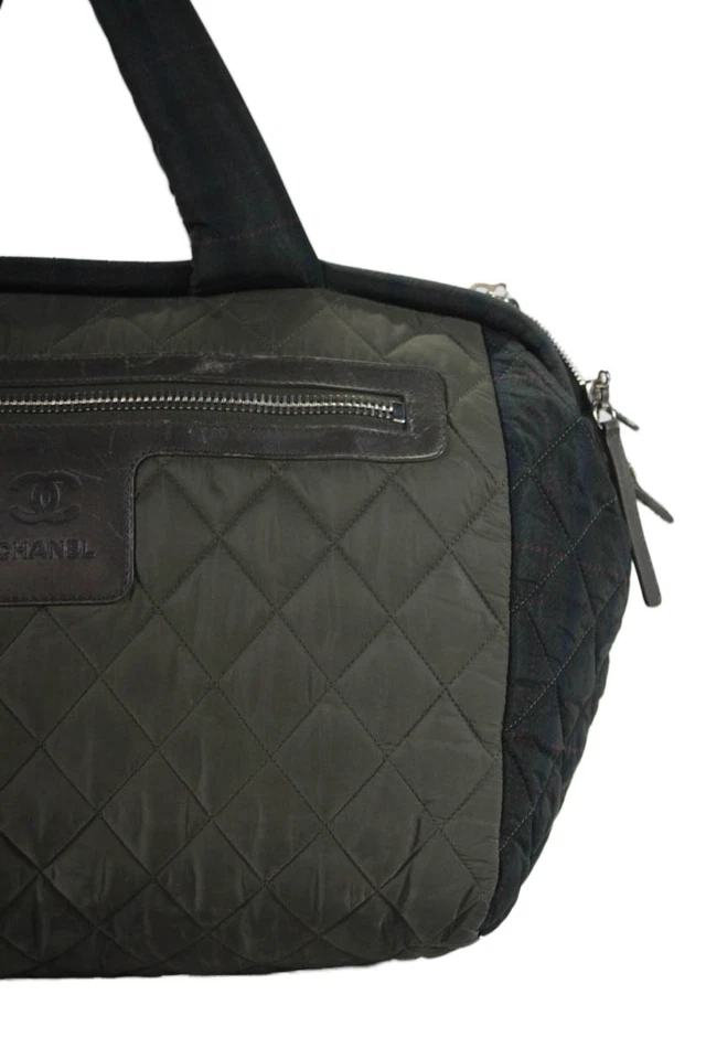 Chanel Womens Quilted Coco Cocoon Bowling Bag Handbag Green Blue Nylon - Image 2 of 4