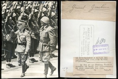LANDING IN NAPLES of the LEGIONARIES OF SPAIN 1939-THE KING AND GENERAL GAMBARA-RARE PHOTO