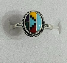 Southwestern Sterling Silver Multi Stone Ring Size 5