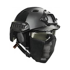 MH Tactical Fast Helmet Combined,with Foldable Ear Protection Half Face Mesh ...