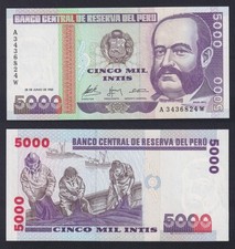 Peru 5000 intis 1988 P.-137 SDS/UNC Banknote