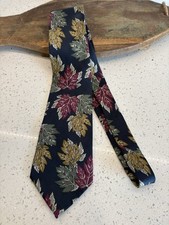 Oscar De La Renta Men's Tie Colorful Leaves Made in USA 100% Silk Necktie Black