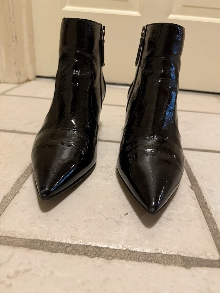 Aquatalia By Marvin K. Black Patent Weatherproof Pointed Toe Ankle Boot Size 8 - Image 3 of 4